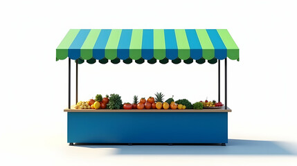 Obraz premium Vibrant fruits and vegetables displayed on a colorful market stand, ready for sale. A fresh, healthy, and appetizing scene!