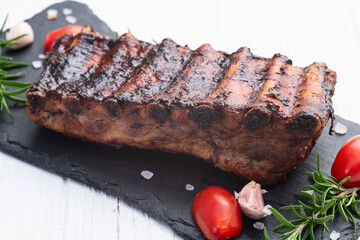 Grilled Pork ribs barbecue photography . Top view