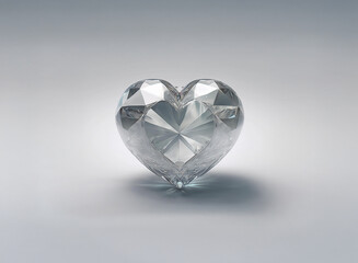 Fototapeta premium A dazzling, faceted heart-shaped gemstone rests on a neutral background, its facets catching and reflecting light. The exquisite cut showcases its brilliance and clarity.