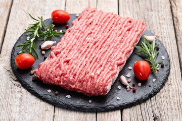 Raw ground meat photography . Top view