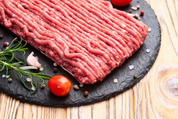 Raw ground meat photography . Top view