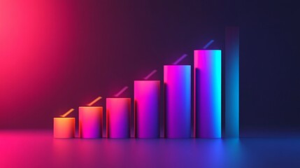 A dynamic D bar chart with vibrant colors, depicting positive growth trends with each bar having a reflective surface, symbolizing business progress