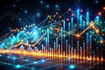 Night Graph Data Visualization - Illuminated Chart Lines on Dark Background