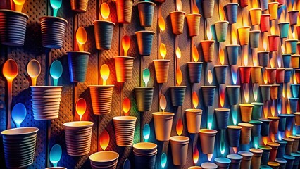 Obraz premium Night Photography: Colorful Paper Cups & Spoons Wall Art