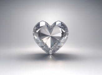Fototapeta premium A brilliant, heart-shaped diamond, flawlessly cut, gleams on a neutral background. Its facets catch the light, creating a dazzling sparkle.