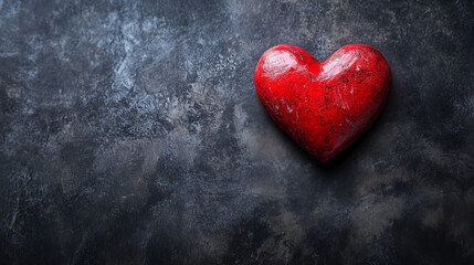 Czerwone serce widziane z góry na minimalistycznym tle, z przestrzenią na tekst, tworzy prosty i elegancki motyw idealny na Walentynkowe kartki i projekty.