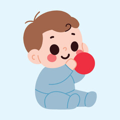 Adorable Baby Boy Playing with Red Ball Cute Toddler Illustration Happy Child