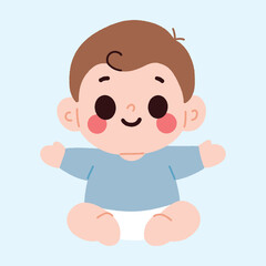 Adorable Cartoon Baby Boy Sitting Happy Infant Illustration Cute Child Image