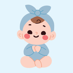 Adorable Baby Boy in Blue Outfit Sitting Smiling Cute Cartoon Illustration