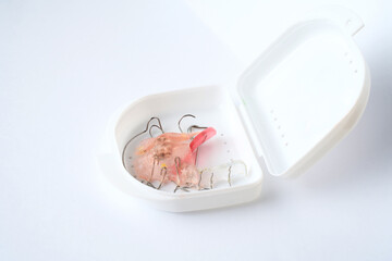 Dental braces, orthodontic bite treatment. Dental Plate for Children, Retainer for teeth correction. Tooth plates