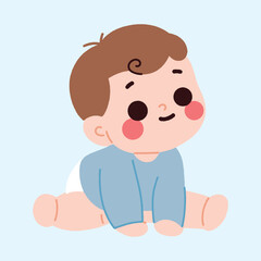 Adorable Baby Boy Crawling Cute Infant Toddler in Blue Onesie Happy Child Illustration