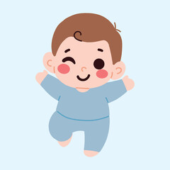 Adorable Winking Baby Boy in Light Blue Onesie Happy Infant Cartoon Illustration