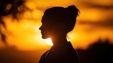 Shadow silhouette of a nurse, framed by the radiant glow of the golden hour sky, 8k resolution