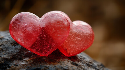 Kompozycja z sercami na tle w stonowanych odcieniach, symbolizująca miłość i Walentynkowy klimat.