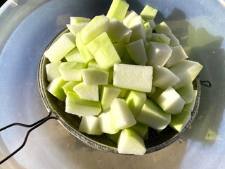 Wax gourd or ash gourd sliced in a plate