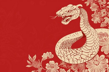 Obraz premium Design of snake on red background with traditional China patterns, symbol of 2025 year