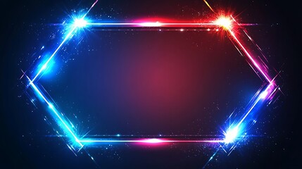 Obraz premium Bright Hexagonal Neon Light Frame Glowing Sparks