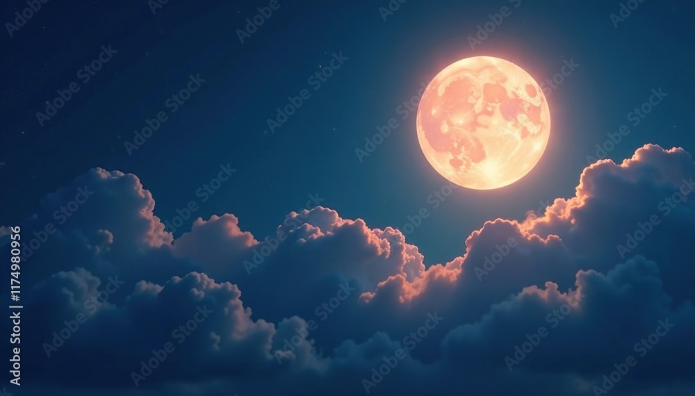 Wall mural a bright full moon casts an ethereal glow on the clouds, lunar light, soft focus