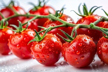 Fresh Juicy Cherry Tomatoes on Vine - Vibrant Red Vegetable Stock Photo