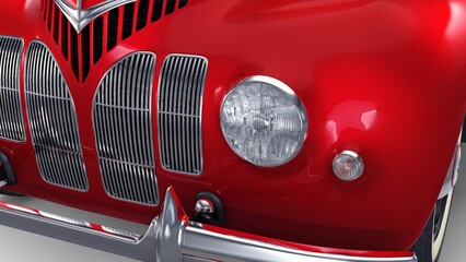 Classic red vintage car grille with chrome detailing