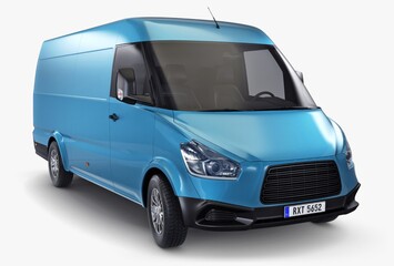 Blue delivery van parked on a neutral background