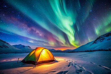 Northern Lights Tent Camping Night Photography - Arctic Wilderness Adventure