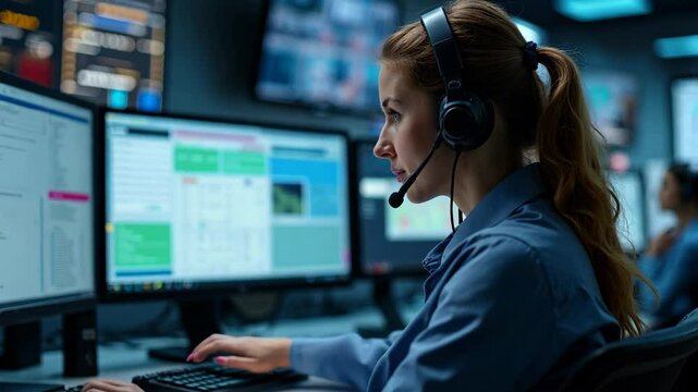 Call Center Employee Assists Customers With Inquiries and Provides Support During Busy Business Hours.