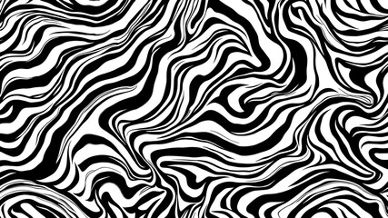 Abstract Hand Drawing Liquid Wavy Zebra Tiger Animal Skin Seamless Vector Pattern Isolated Background Black White. Generative AI