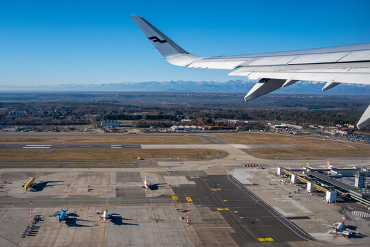 MILAN, ITALY - DECEMBER 29 2024 - Aerial view of Malpensa Airport