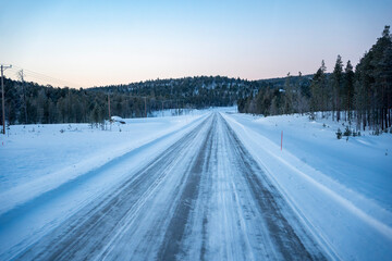 Finland lapland frozen road to inari from Nellim in winter icy season