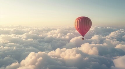 Obraz premium Hot air balloon floating on fluffy white clouds, AI generated image