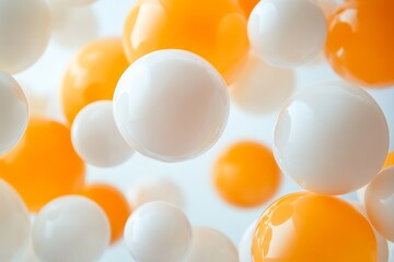 Abstract photography of orange and white spheres on a smooth background creating dynamic composition