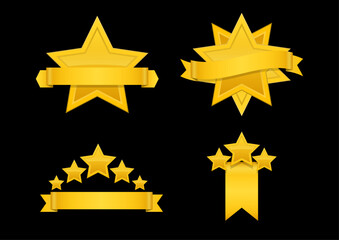 Award ribbon with gold star vector image. Set of badge with star and ribbon, illustration golden star for award