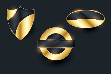 Golden empty badge labels elements collection design. Gold Color Shield Secure Protection Icon Vector Template