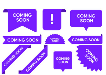 Different sale purple ribbons flat icon set. Price badges, special offer labels and discount stickers isolated vector illustration collection. Promotion templates and design elements concept