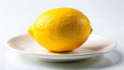 Fresh Yellow Lemon on White Plate – Close-Up Macro Stock Photo