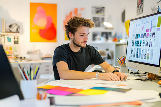 Graphic designer working in his studio