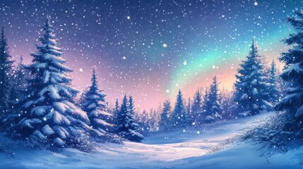Obraz premium A serene winter landscape with snow-covered trees, the vibrant