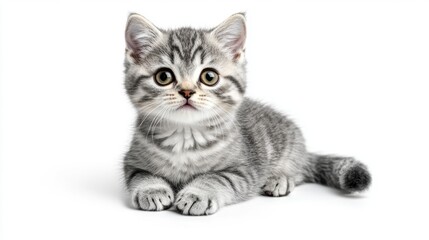 Obraz premium Adorable Gray Tabby Kitten on White Background