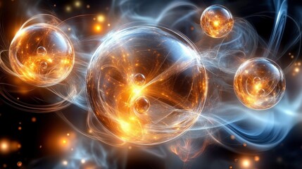 Dynamic energy bubbles abstract art digital visualization cosmic environment vibrant viewpoint fluid concepts