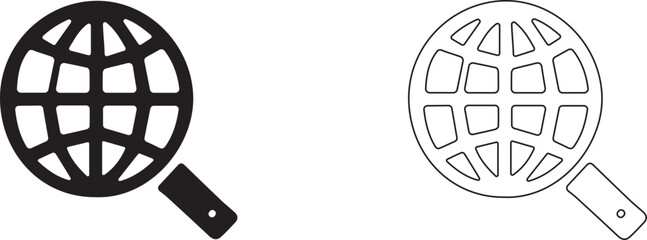 Global search vector icon. Magnifying glass in the shape of a planet.