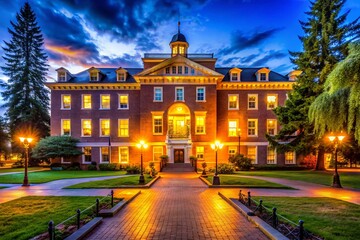 Fototapeta premium Oregon State University Campus at Night, Low Light Photography, Dramatic Shadows, Beautiful Architecture