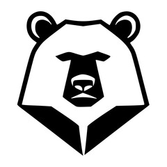 Stylized Black Bear Logo on Minimalist White Background with Geometric Shapes