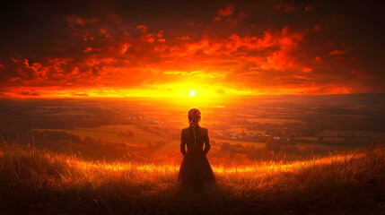 Fiery Sunset Landscape Illustration