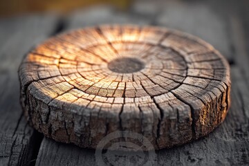 Sunlit Cross-Section of Weathered Tree Stump