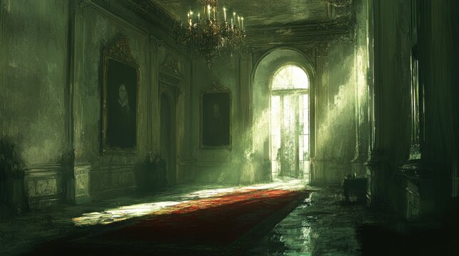 Sunlit Hallway in an Old Manor