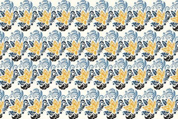 vintage seamless floral pattern with traditional botanical ikat motifs for fabric wallpaper and fashion textile all over flower blossom repeat design
