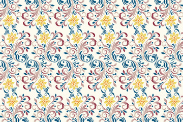 traditional ikat floral seamless pattern with vintage botanical motifs for fabric wallpaper and fashion textile all over flower blossom repeat design