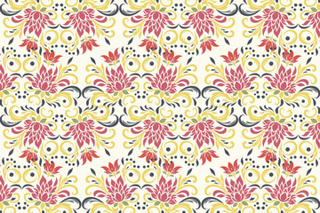Fototapeta premium vintage botanical ikat seamless floral pattern for fabric wallpaper and fashion textile with all over repeat flower blossom traditional design texture