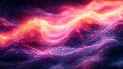 Abstract cosmic waves of glowing particles. Vibrant energy waves with sparkling lights
